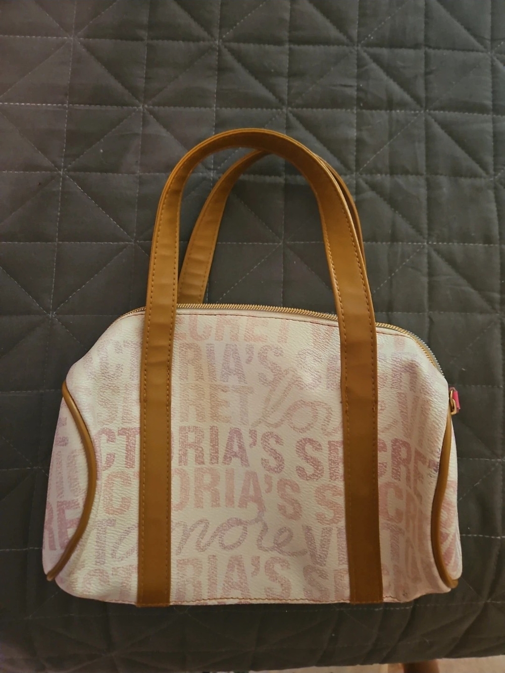 Victoria's Secret Pink Logo Tote with Brown Handles